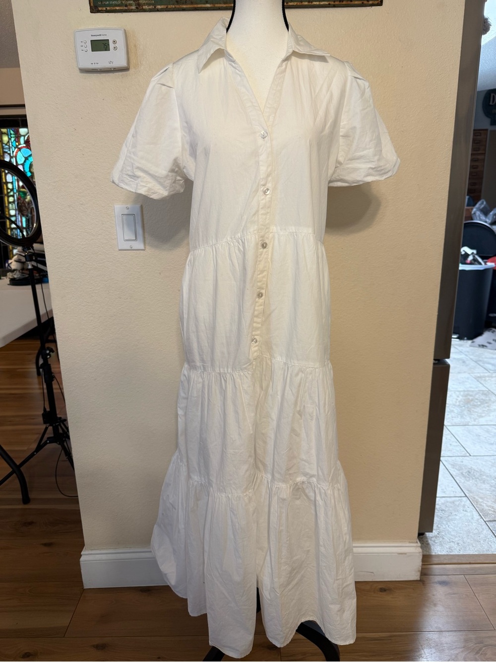 Elan Cotton Puff Sleeve Tiered Maxi White Small Fairy Cottagecore Dress Summer